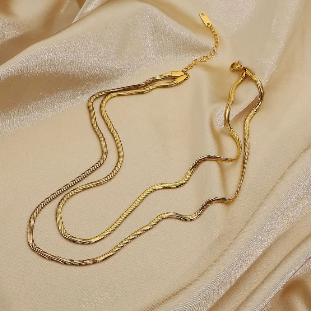 Women's Double Gold Plated Vintage Double Gold Snake Chain Necklace