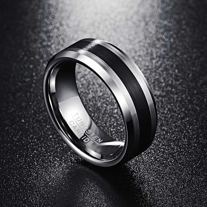 Surface Brushed Black Fashionable Men's Ring