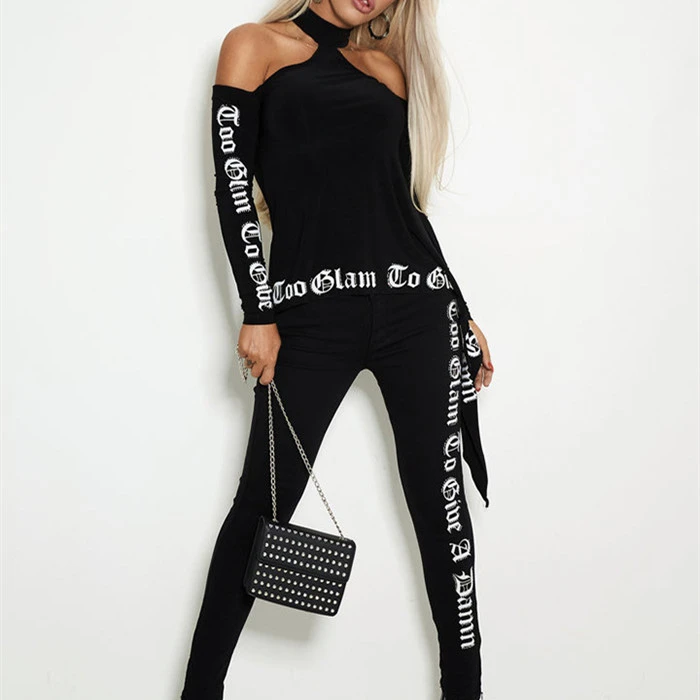Women's Fashion Letter Print Strapless T-shirt And Leggings Set