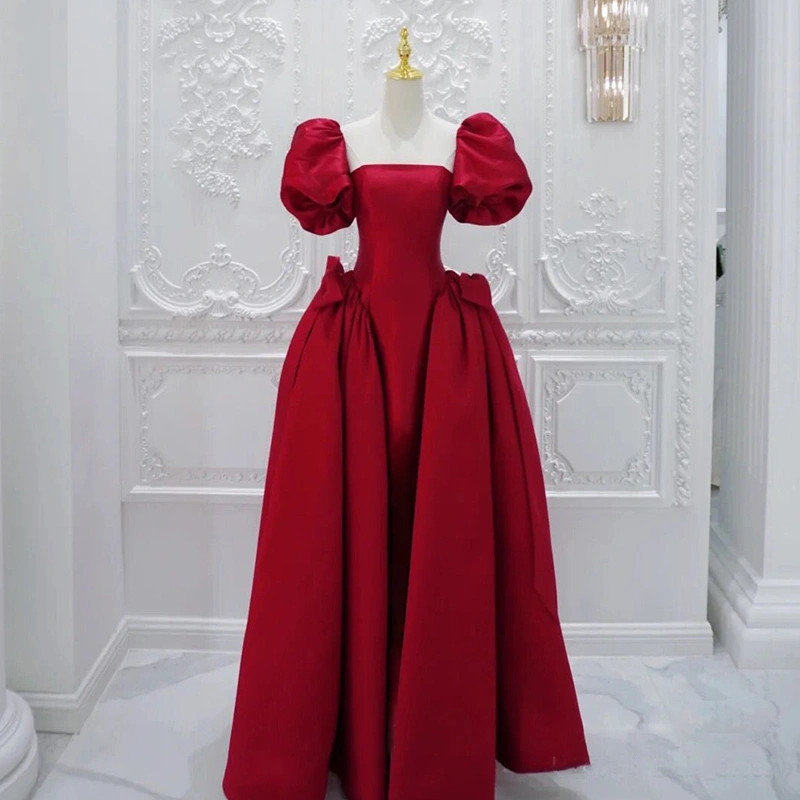 Off Shoulder Satin Grand Toast Bride Wine Red Engagement Light Luxury Dress