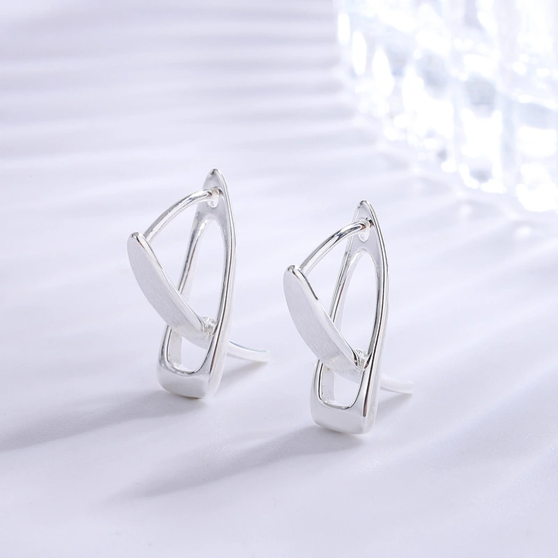 Sterling Silver Brushed Wide Face Cross Earrings