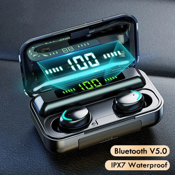 9D Stereo TWS Bluetooth5.0 Earbuds, IPX7 Waterproof Wireless Sport Headset, CVC8.0 Noise Cancelling Bluetooth Earphones with LED Display Charging Case/Power Bank for IOS Android Phone