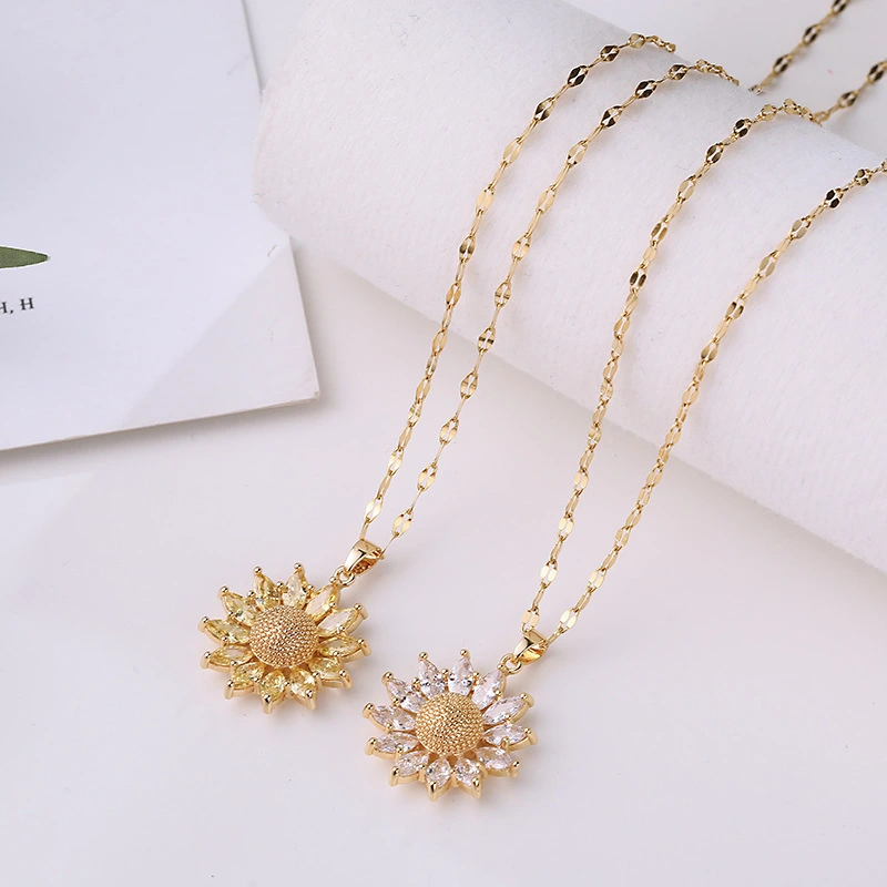 Gold Zircon Sunflower Pendant Women's Necklace Fashion Accessories