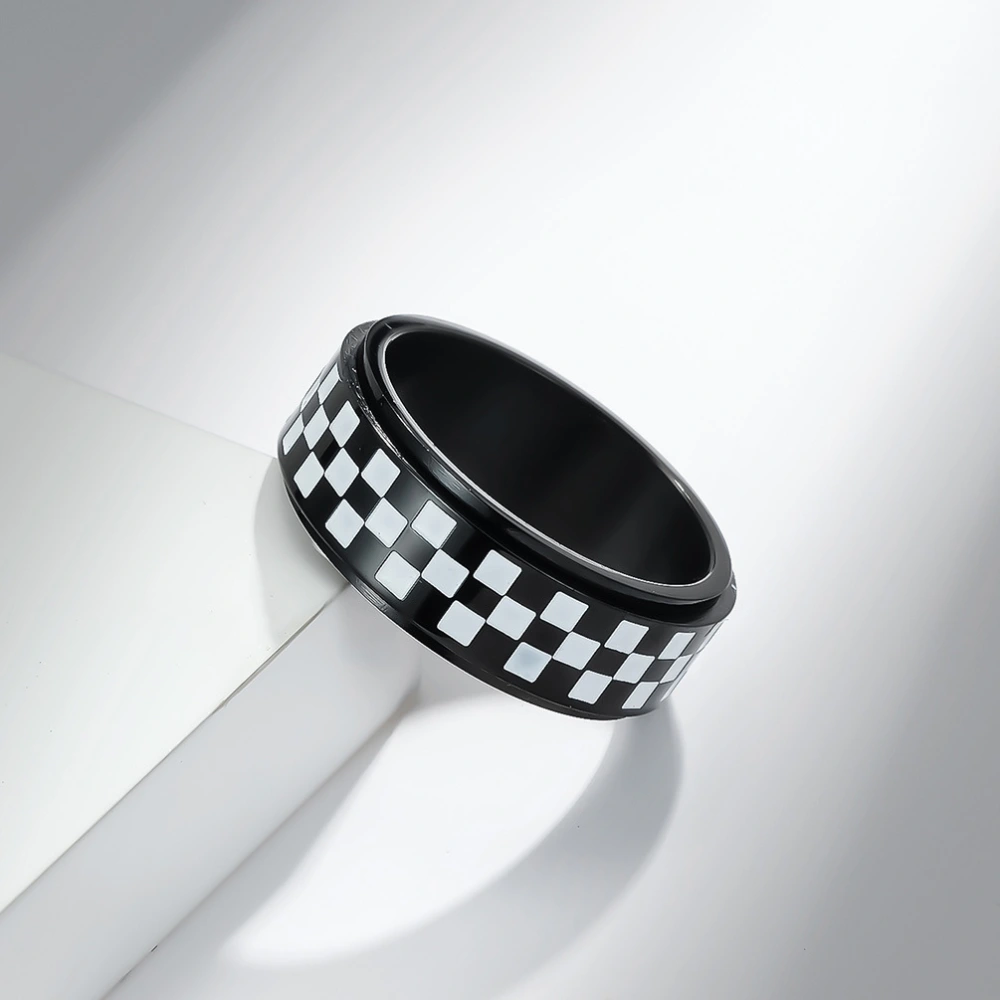 Black And White Check Stainless Steel Rotating Ring