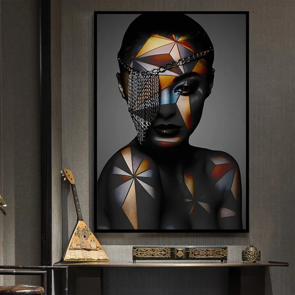 Geometric Makeup African Black Woman Canvas Painting Wall Art  Poster