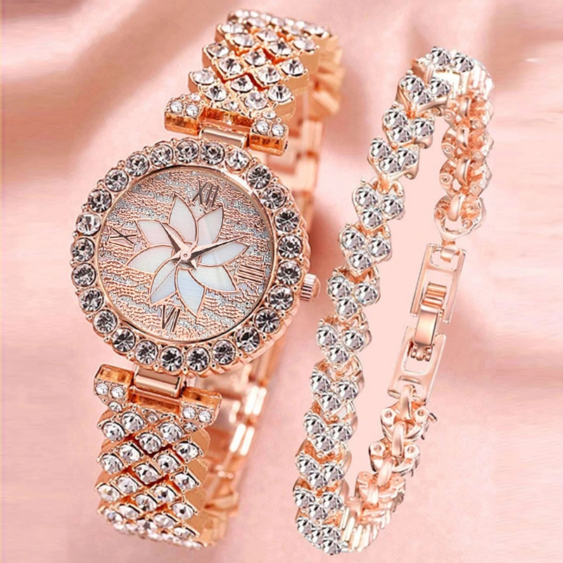 Diamond-embedded Starry Sky Flower Disk Bracelet Watch Women's Suit