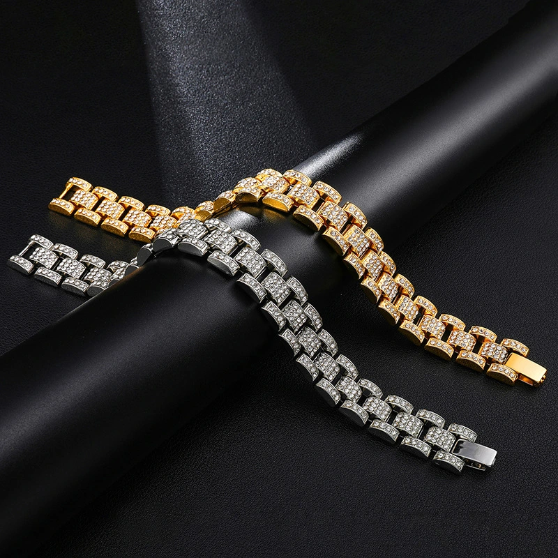 European And American Hip Hop Cuban Chain Diamond Studded Watch Band