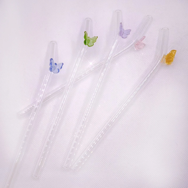 New Colored Butterfly Glass Flower Straw