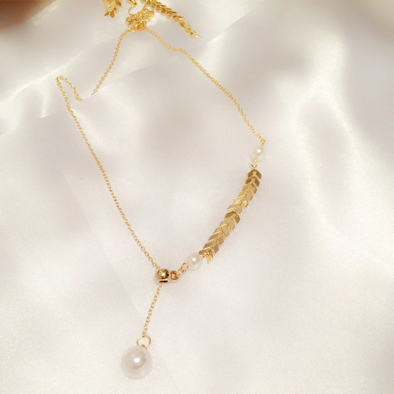 Fashion Adjustable Y Shaped Wheat Ear Pearl Necklace