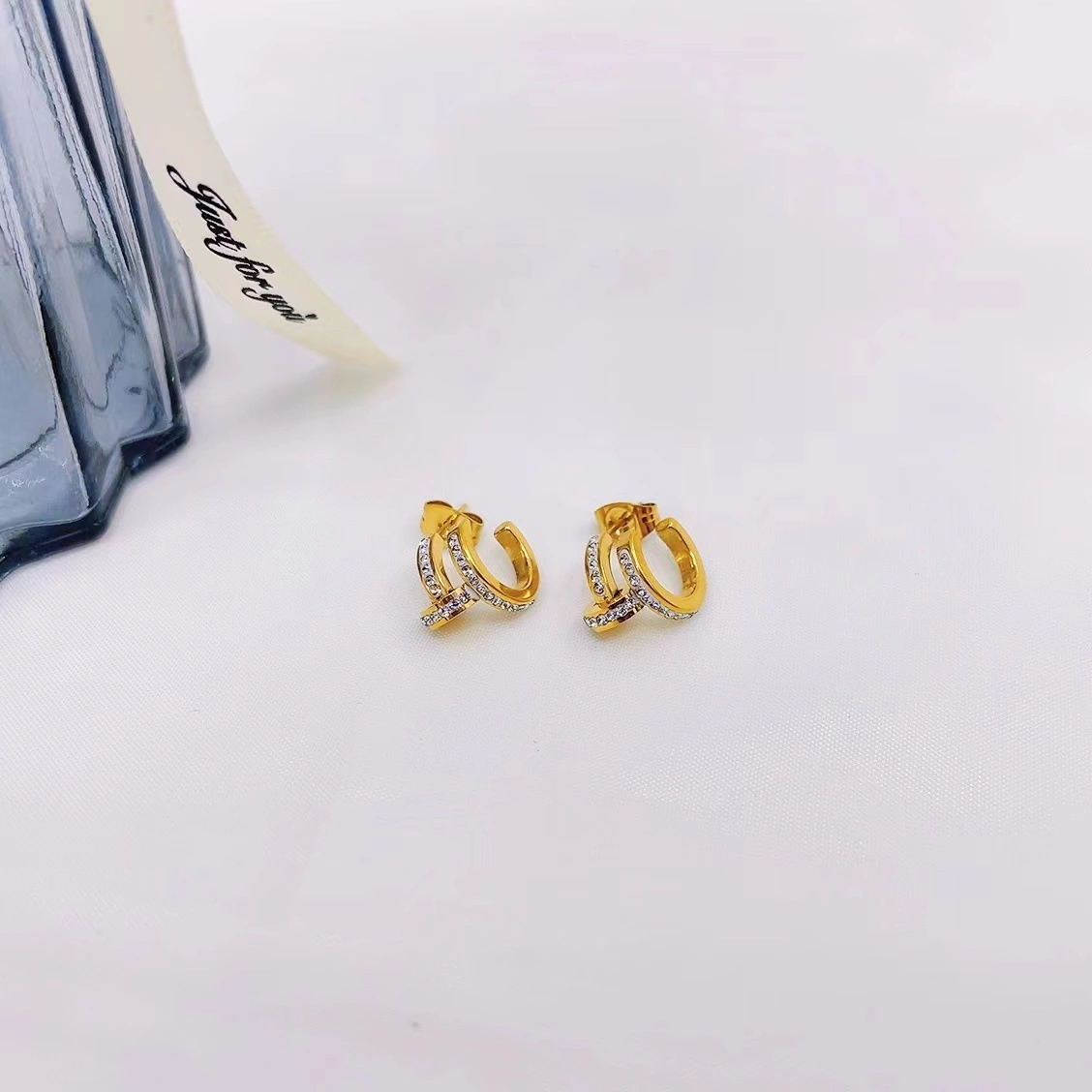 Titanium Steel Earrings With Small Nails And Diamonds