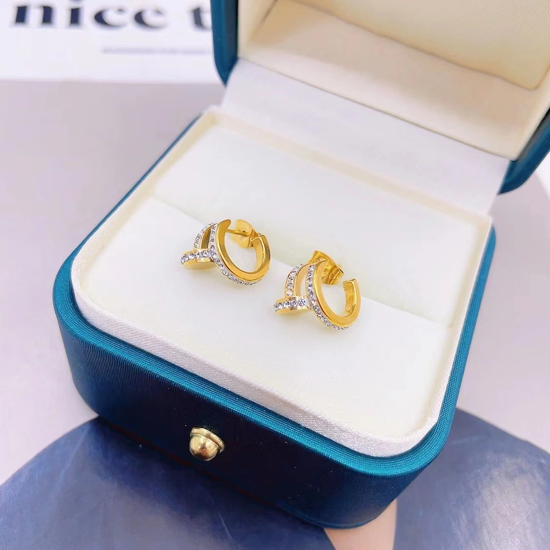 Titanium Steel Earrings With Small Nails And Diamonds