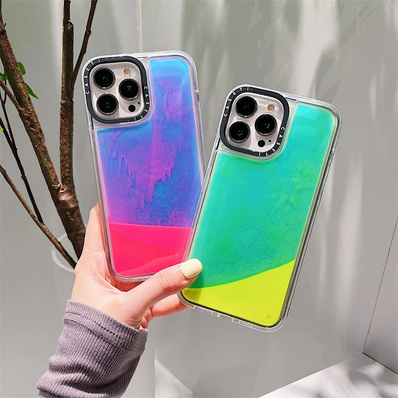 Solid Color Fluorescent Green Liquid Dynamic Quicksand Phone Case