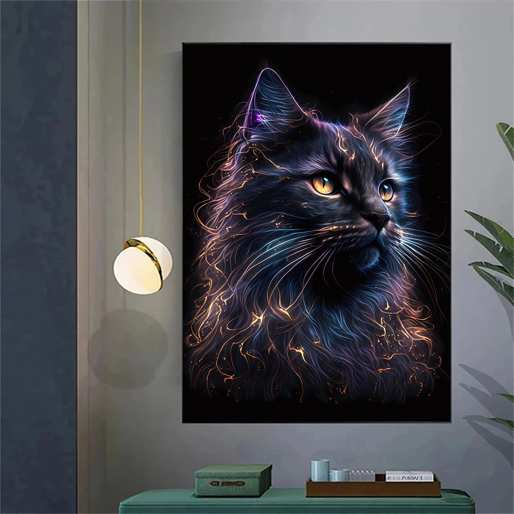 Abstract Magic Cat And Coffee Print Canvas Painting