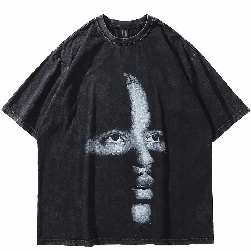 Portrait Print National Tide Hip Hop Loose Bottoming Men's Short Sleeves