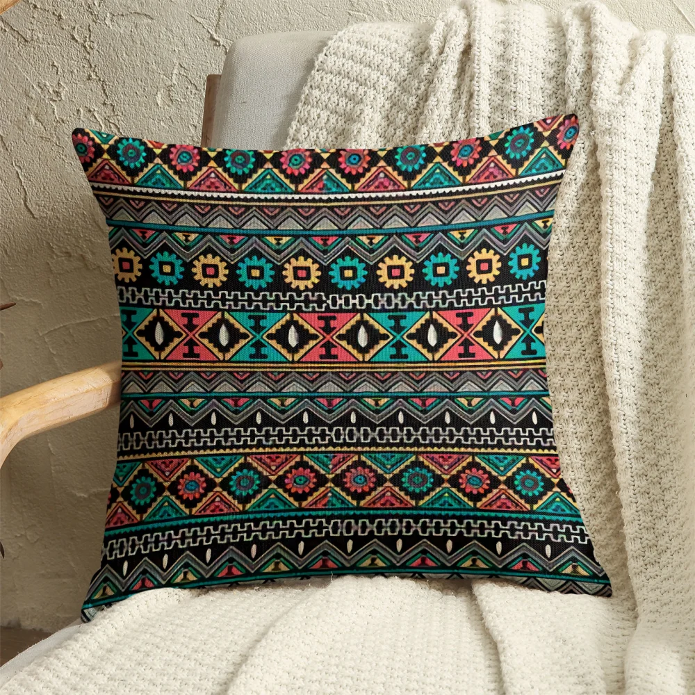 Fashionable Geometric Retro Linen Pillowcase