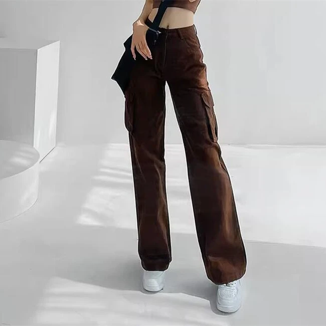 Women's High Waisted Wide Leg Casual Multi Pocket Loose Vintage Pants