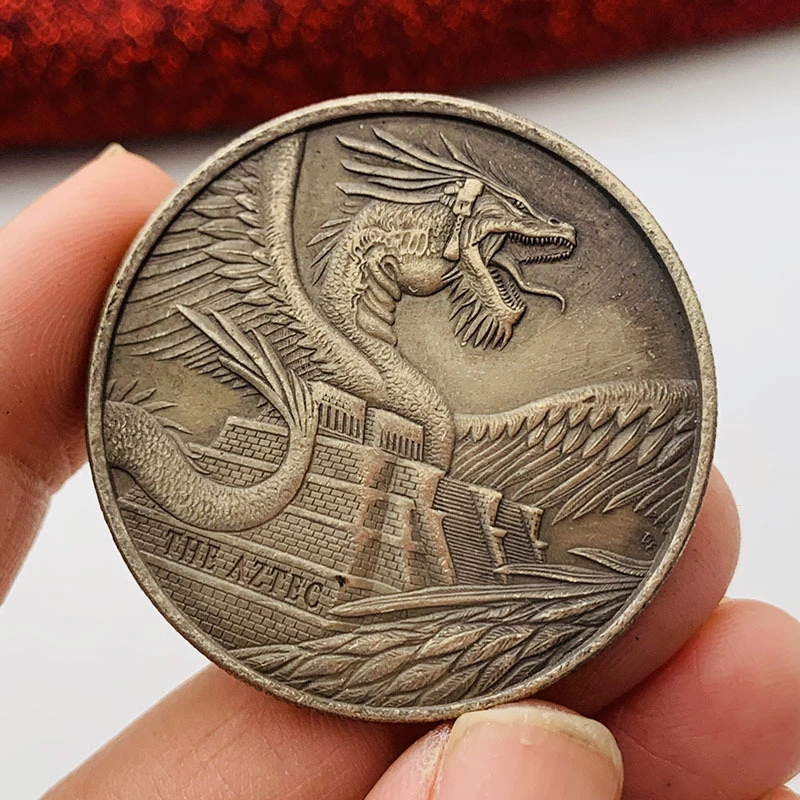 Angelic Flying Dragon King Aztec Brass Old Silver Commemorative Coin