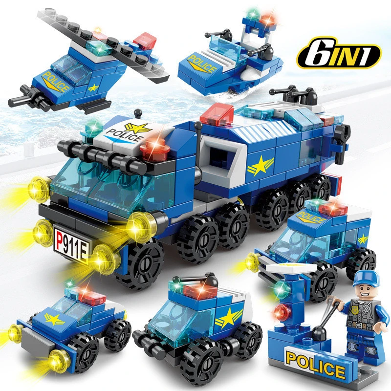 Police Military Tank Building Blocks Assembly Mosaic Children's Educational Toys