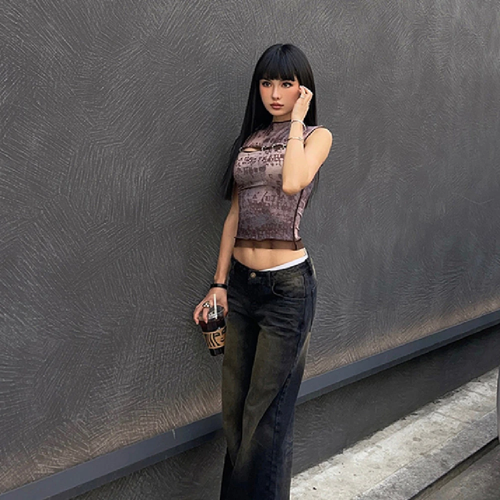 Fashion Printed Patchwork Mesh Vest