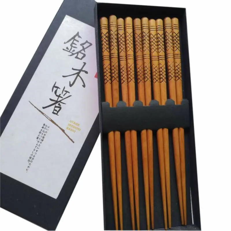 Five pairs of pointed sandalwood chopsticks