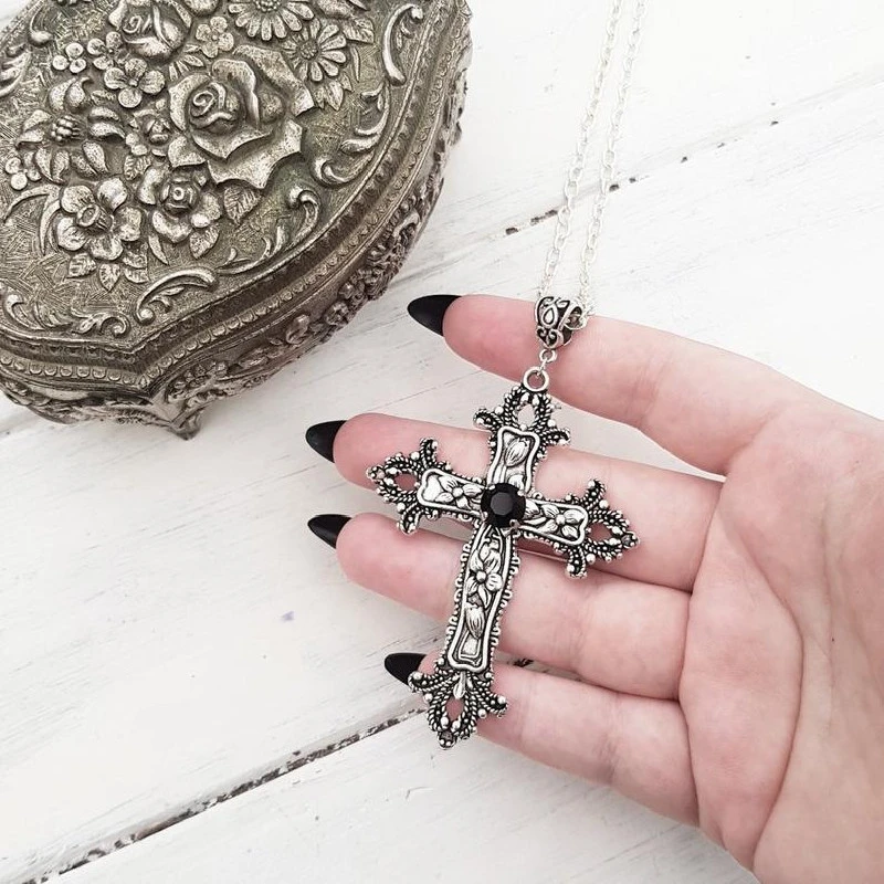 Fashion Flower Pattern Cross Necklace