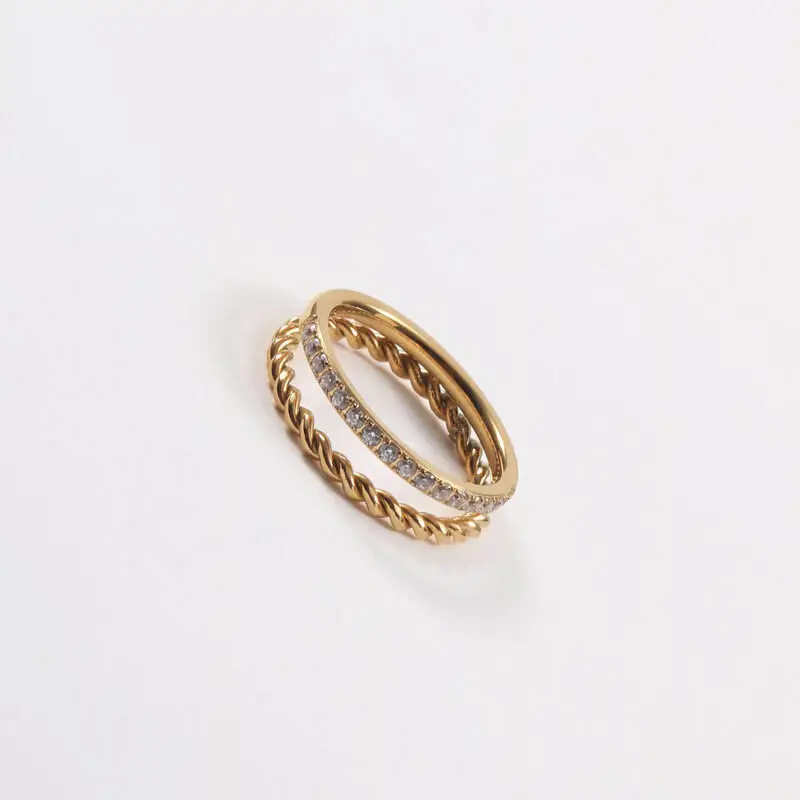 Double Layer Fried Dough Twists Zircon Ring