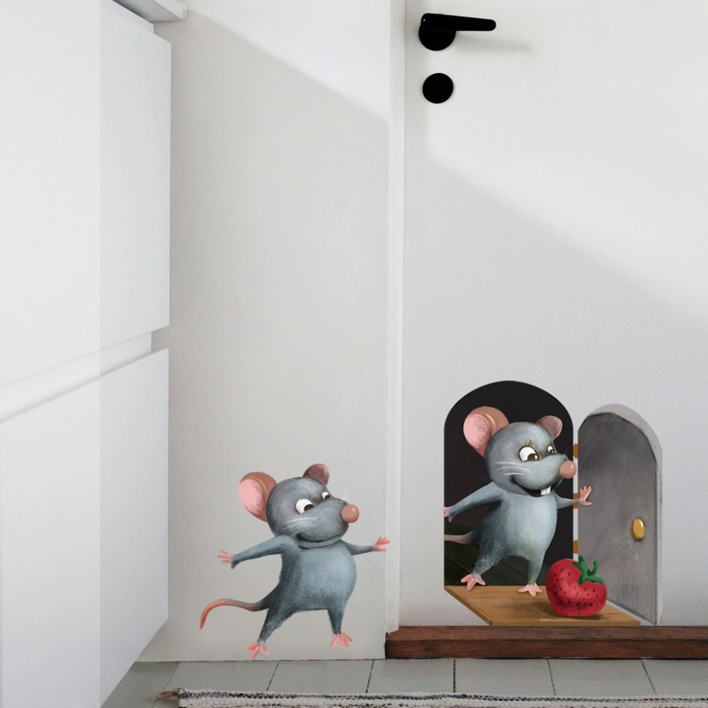 Cartoon Mouse Hole Broken Wall Sticker In Living Room