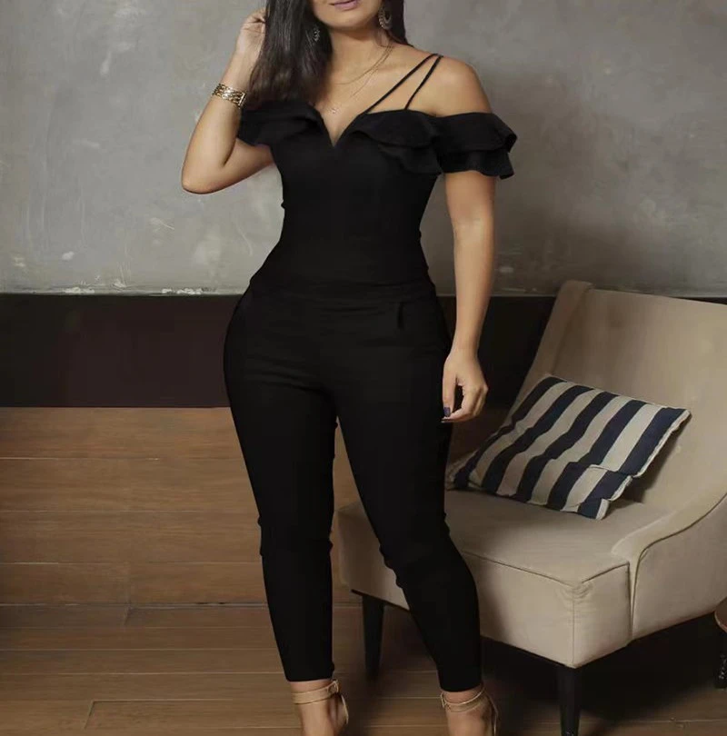 Solid Color Jumpsuit With Frilly Edge
