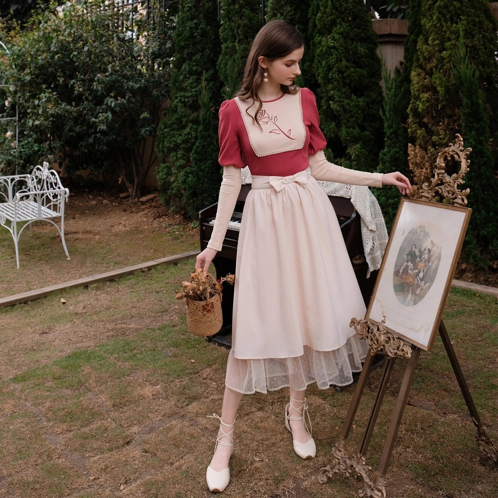 Bow decor mesh stitching Skirt Retro 50s