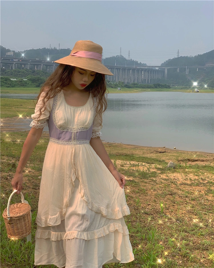 Cottagecore Lace Stitching vintage dress