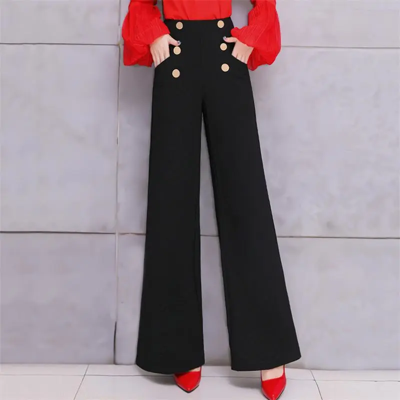 High Waist Straight Drape Loose Fit Casual Trousers