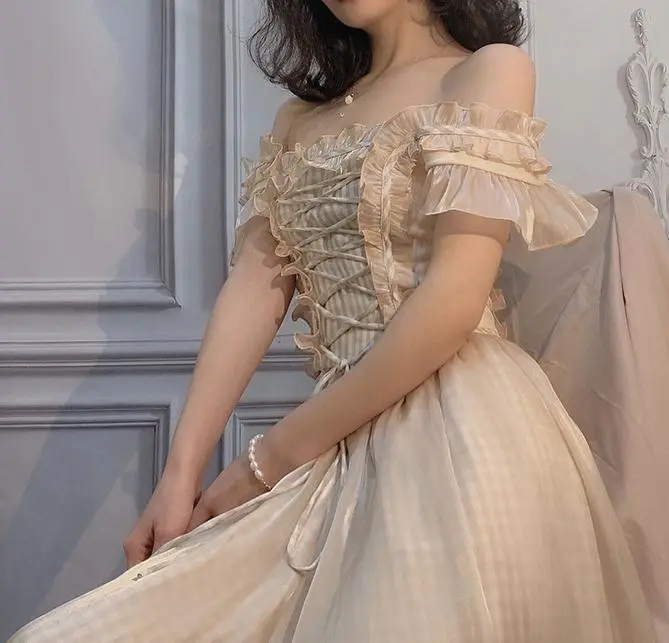 Palace style Princess Lace up Dress 2 Pieces (top+skirt 2 pieces)