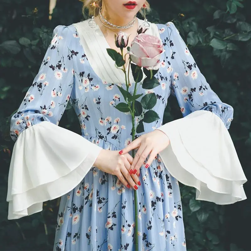 Palace Style Drama Inspired Floral Ruffled Vintage Dress
