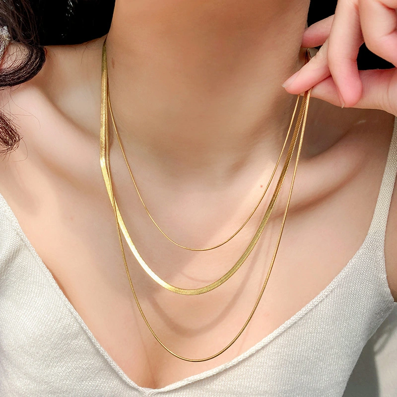 Multi-layer Titanium Steel Snake Bone Necklace Women's Fashion Three-layer Temperament Clavicle Chain