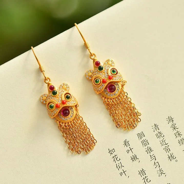 S925 Sterling Silver Lion Awakening Tassel Earrings