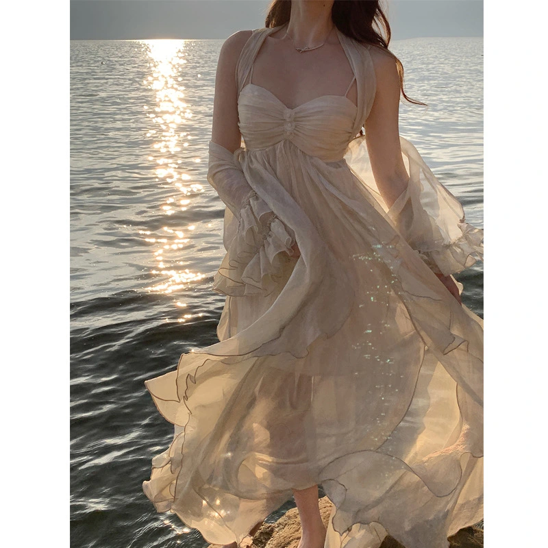 Women's Fashion Hanging Neck French Beaded Dress