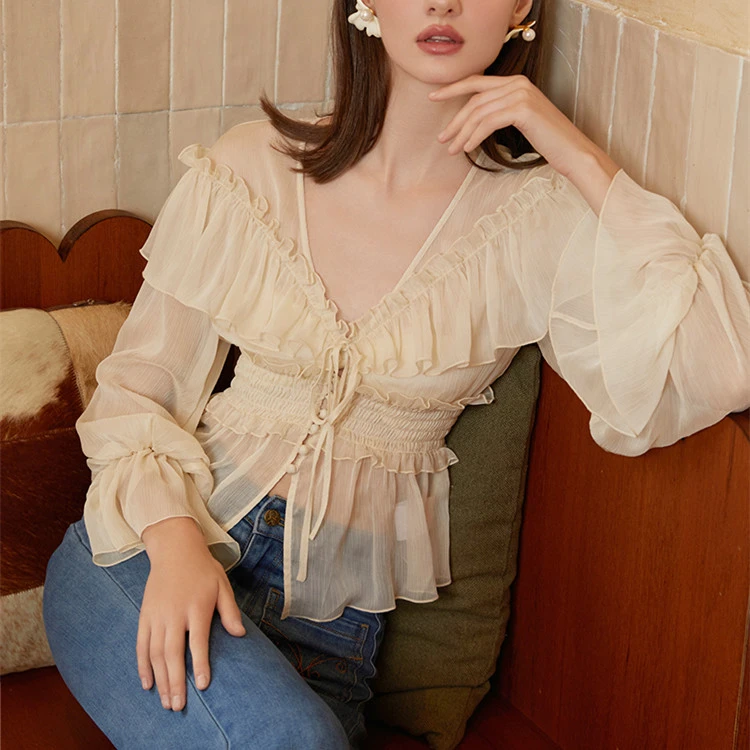 Women's Fashion French Wood Ear Edge Light And Versatile Sun Protection Shirt