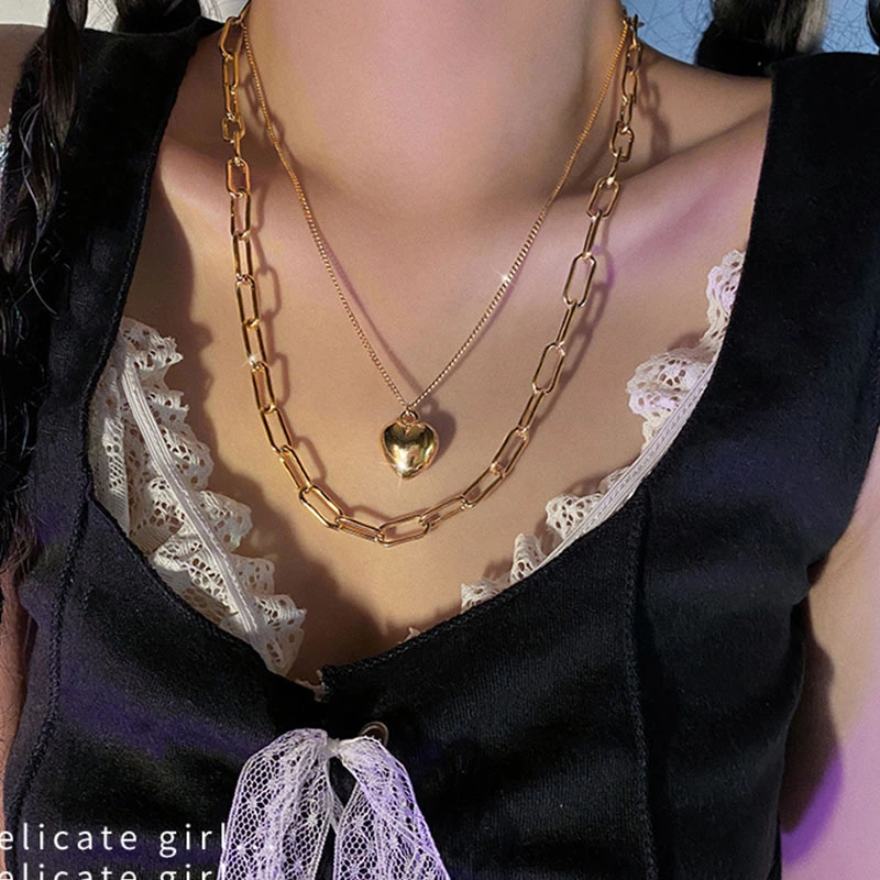 Double Layers Loving Heart Chain Twin Necklace Female Clavicle Chain