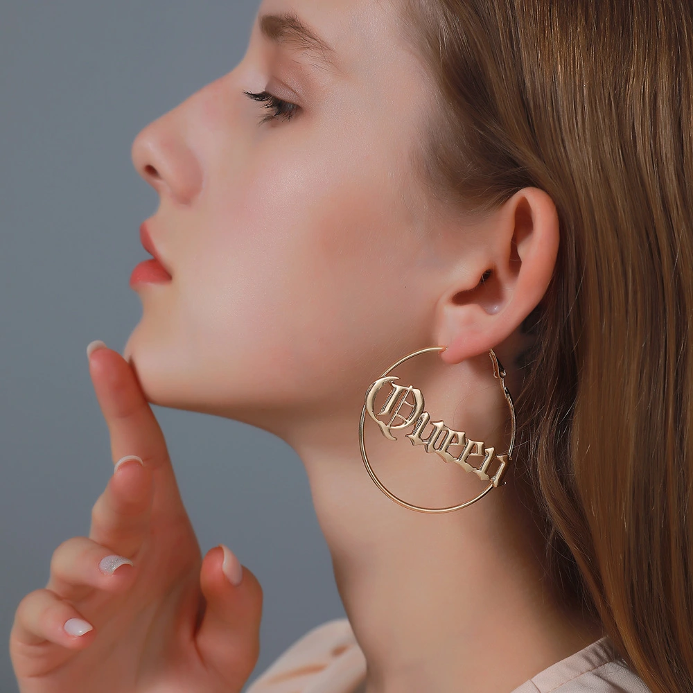 European Personality Exaggerated Round Letter Earrings