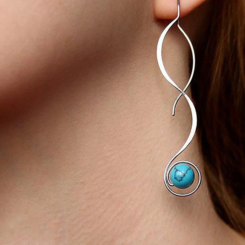 Simple Retro Turquoise Long Earrings