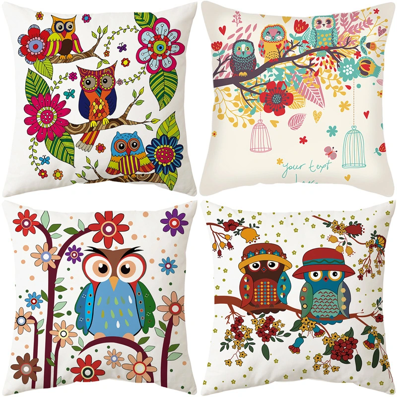 Owl Color Throw Short Plush Pillowcase