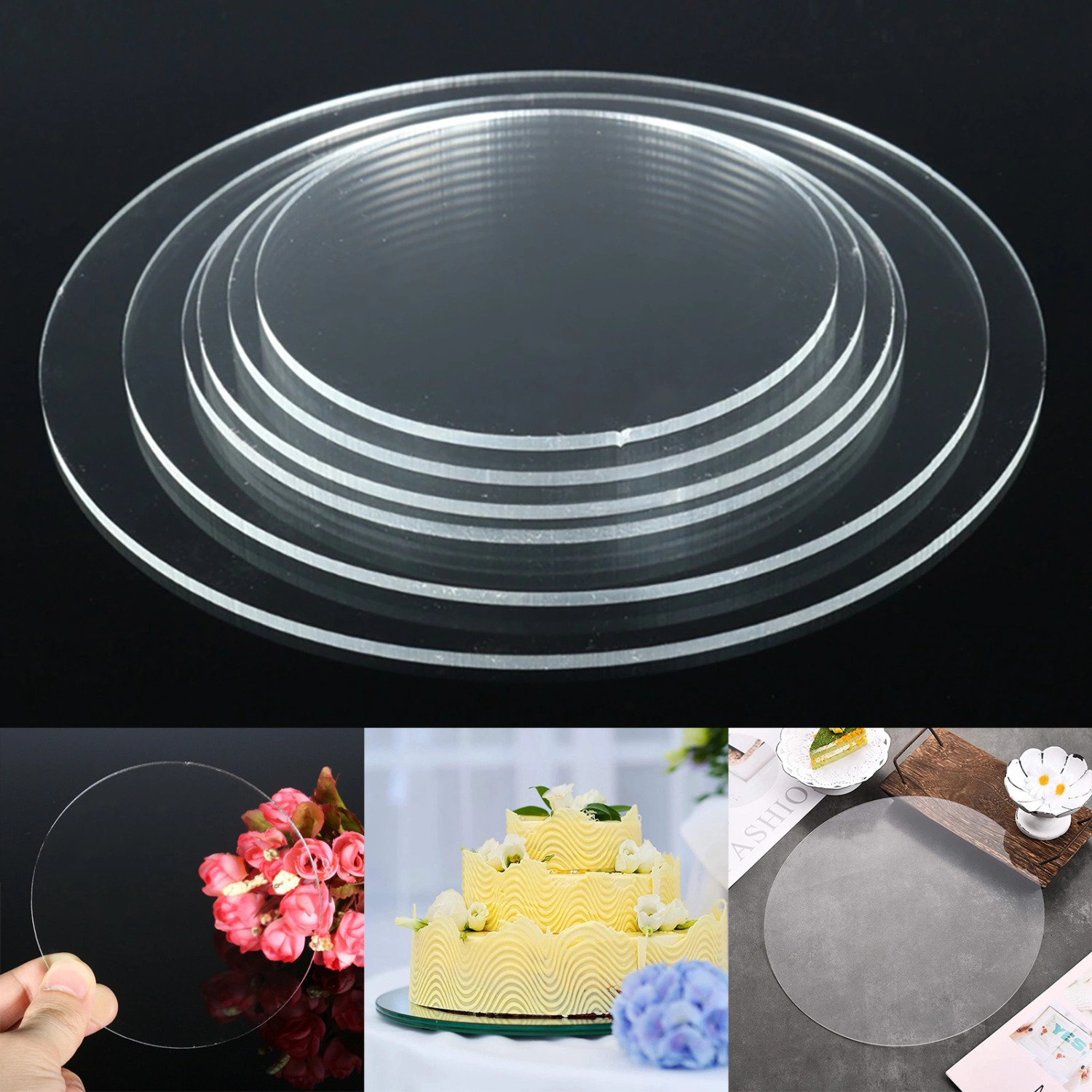 Practical Round Edge Cake Disk Non-stick Transparent Acrylic Cake Base Board for Cakes Serving