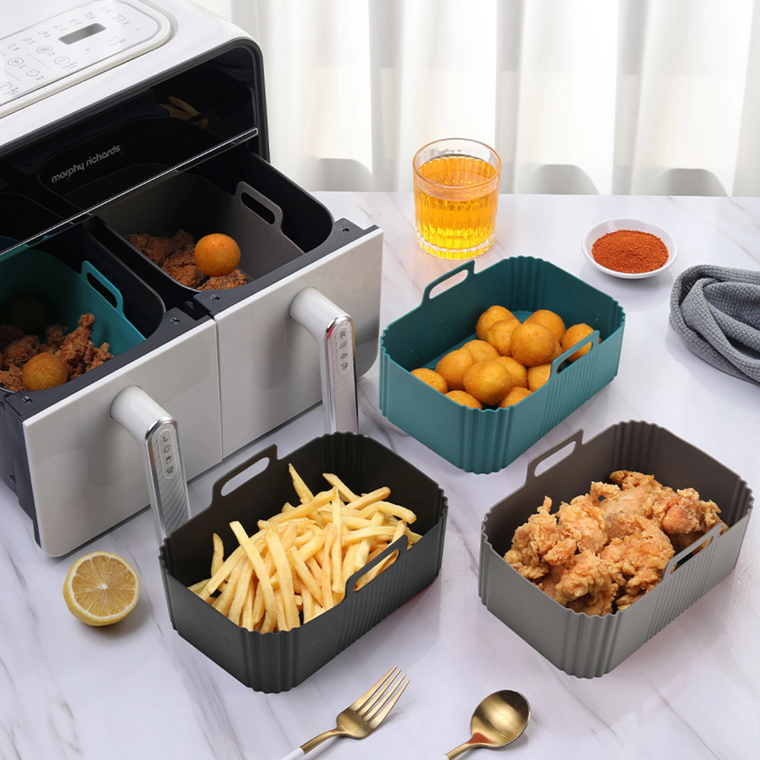 Air Fryers Pan Not Sticky Heat Resistant No Smell Large Capacity Safe Baking Reusable Anti-scald Air Fryers Liner Kitchen Tool
