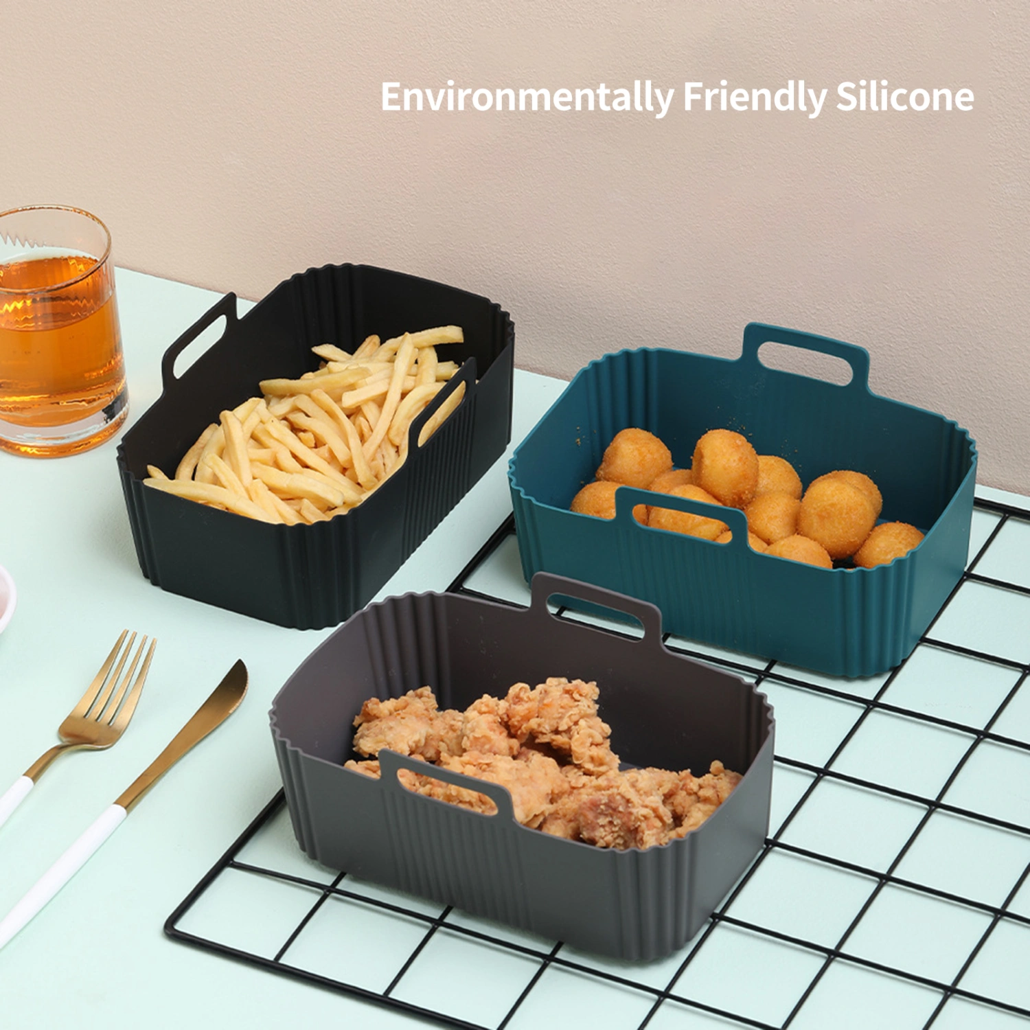 Air Fryers Pan Not Sticky Heat Resistant No Smell Large Capacity Safe Baking Reusable Anti-scald Air Fryers Liner Kitchen Tool
