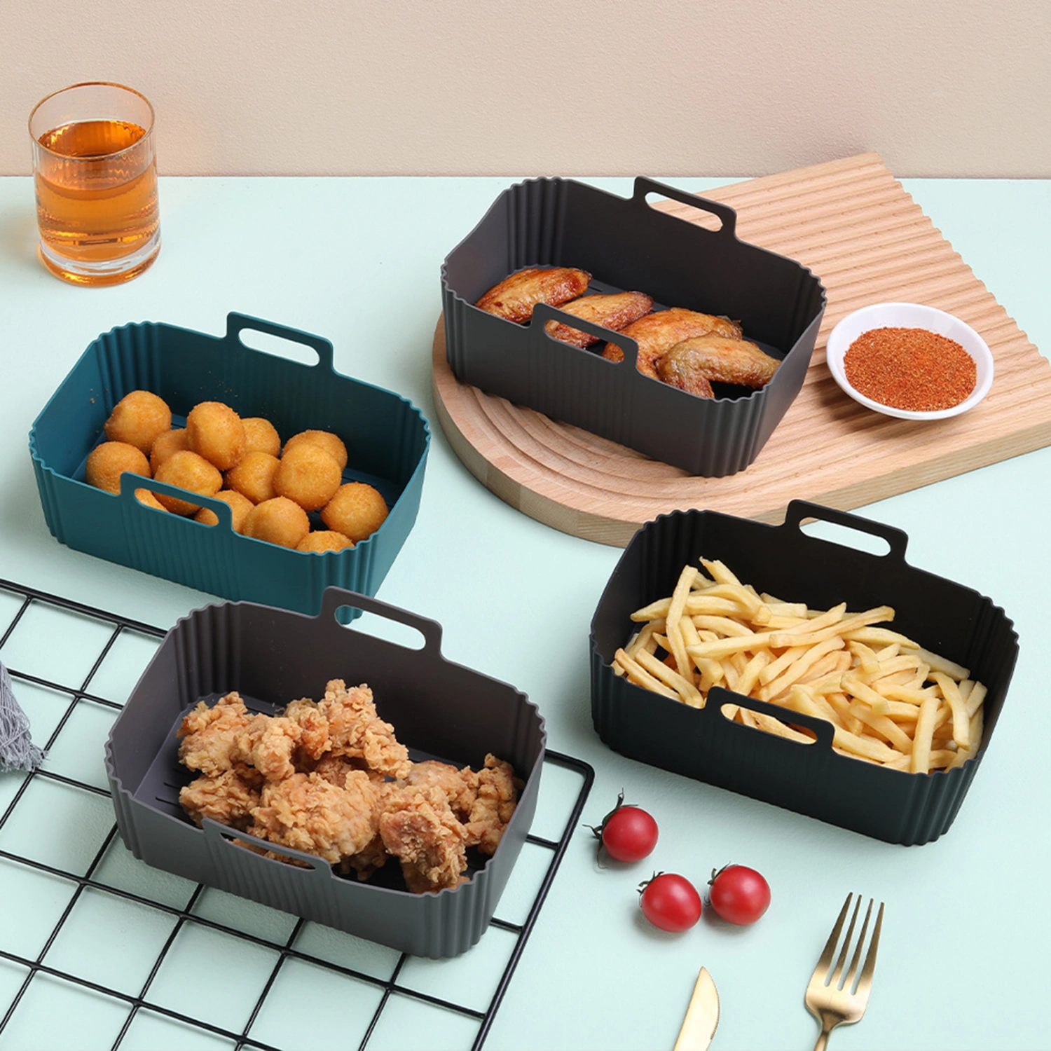 Air Fryers Pan Not Sticky Heat Resistant No Smell Large Capacity Safe Baking Reusable Anti-scald Air Fryers Liner Kitchen Tool