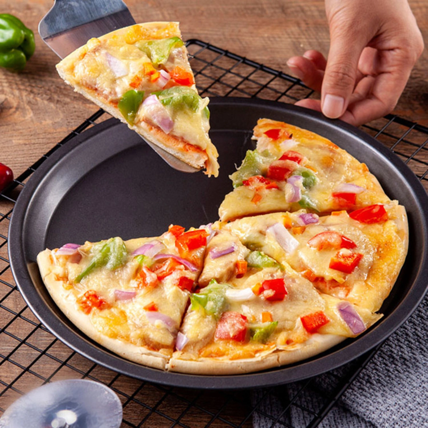 Pizza Pan High Temperature Resistant Uniform Heat Transfer Non-stick Flexible Multi-Size Food Grade Pizza Baking Tray Kitchen Gadget