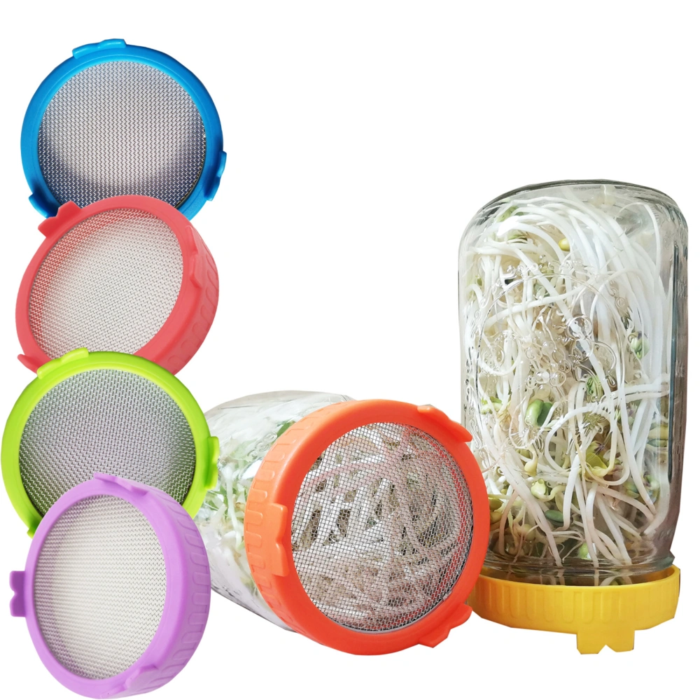 Sprouting Lid Easy to Clean Good Drainage Mason Jar Plastic Sprout Lid with Stainless Steel Screen for Household