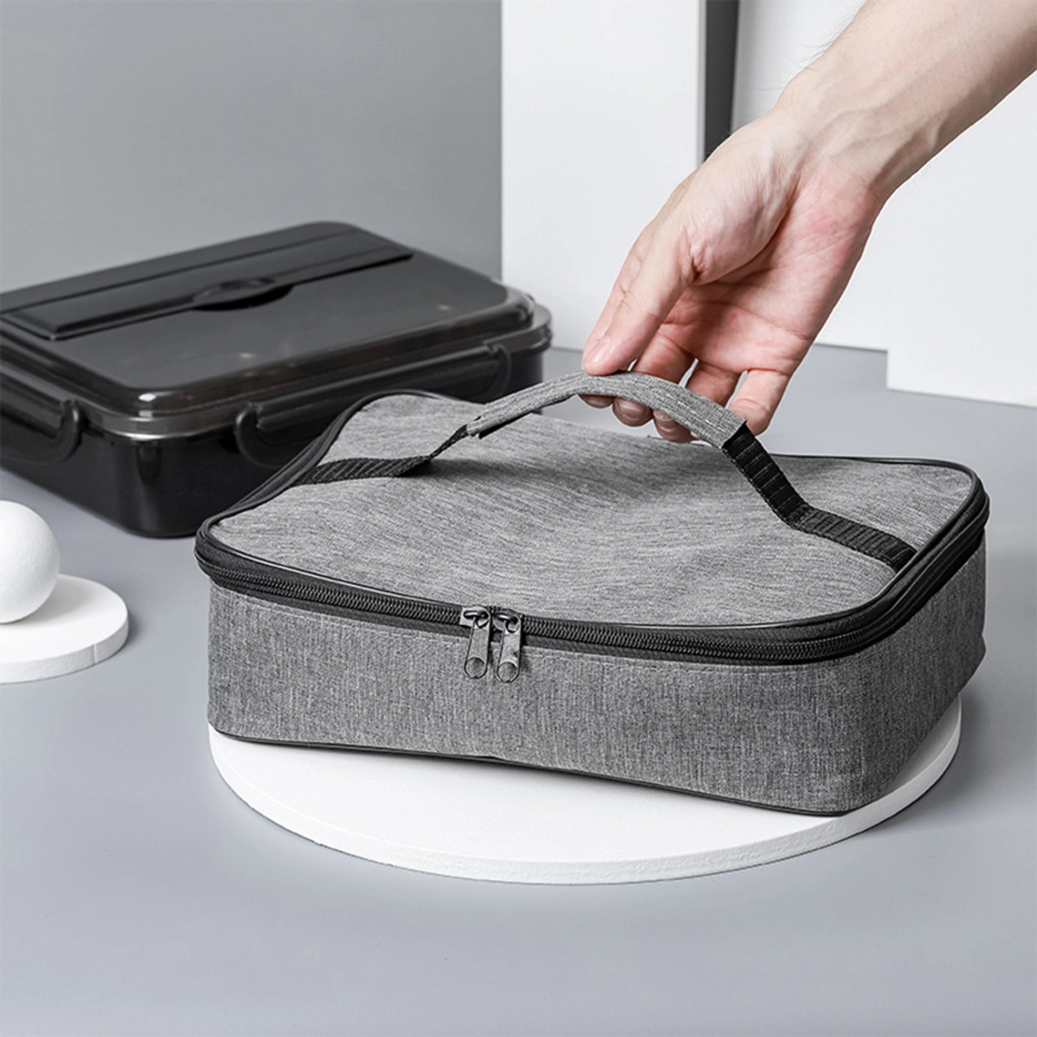Bento Bag with Handle Double Zipper Waterproof Rectangle Portable Thermal Lunch Box Pouch Daily Use