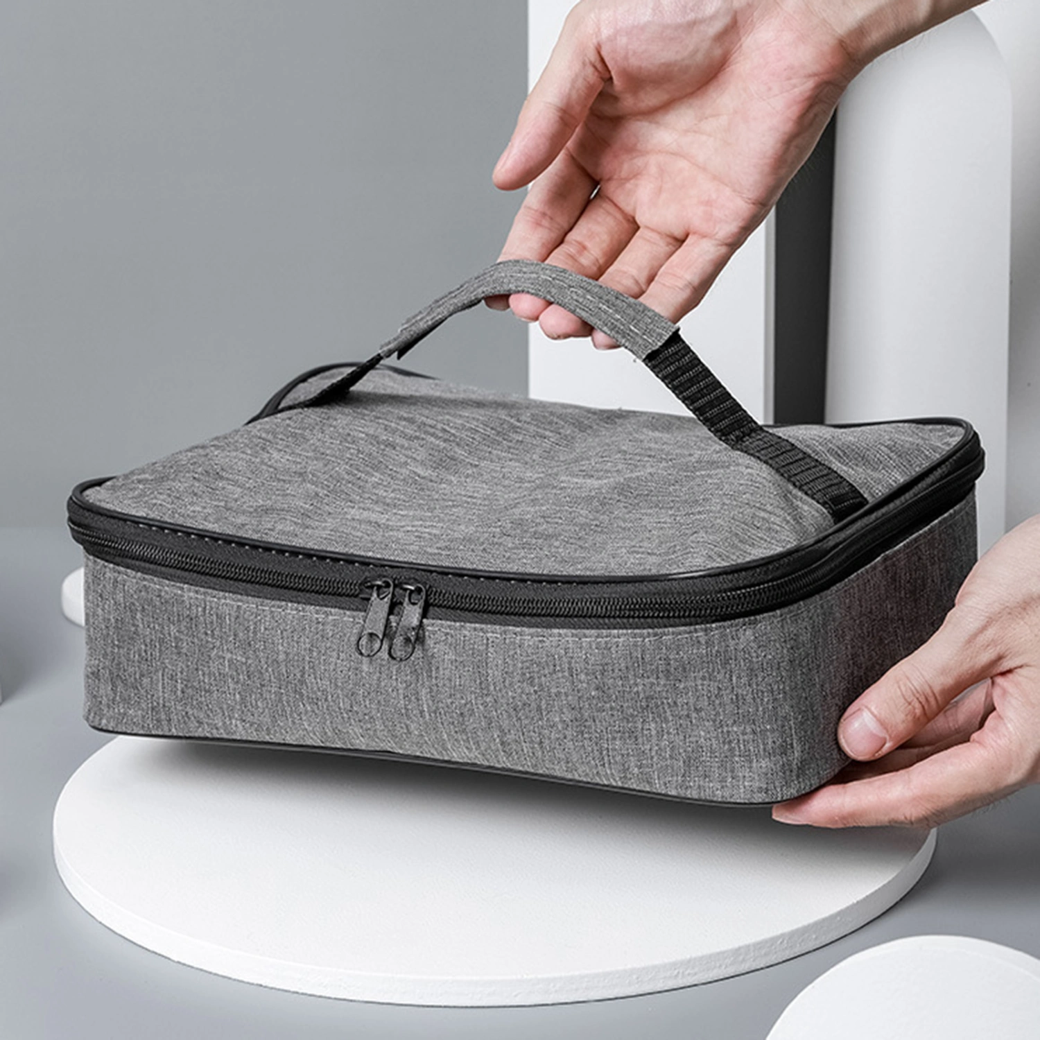 Bento Bag with Handle Double Zipper Waterproof Rectangle Portable Thermal Lunch Box Pouch Daily Use