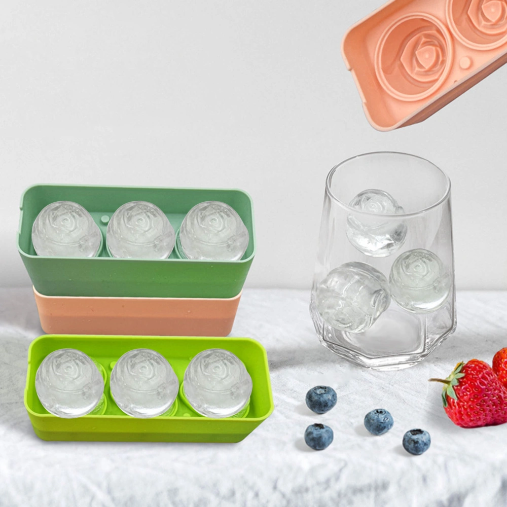 Ice Cube Mold Food Grade Reusable Silicone 3 Grids Whisky Drink 3D Rose Ice Ball Making Mould Kitchen Gadget